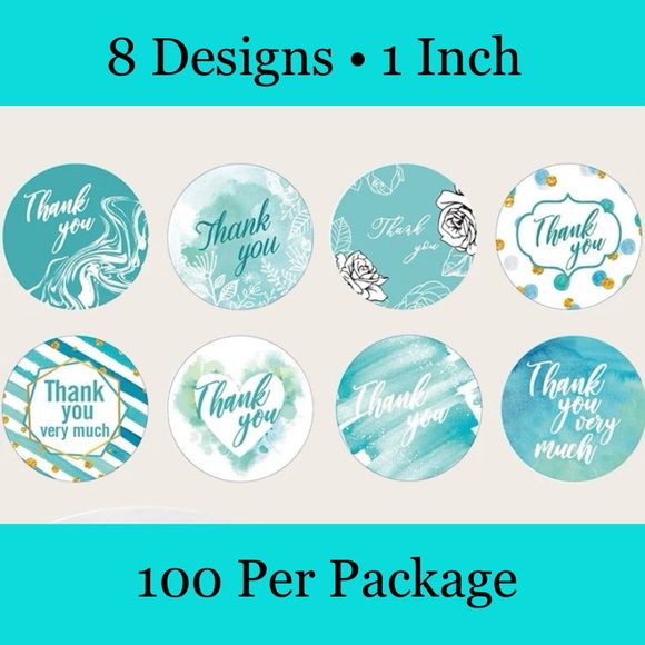 Other - 100 Ct. Blue One Inch Round Thank You Stickers